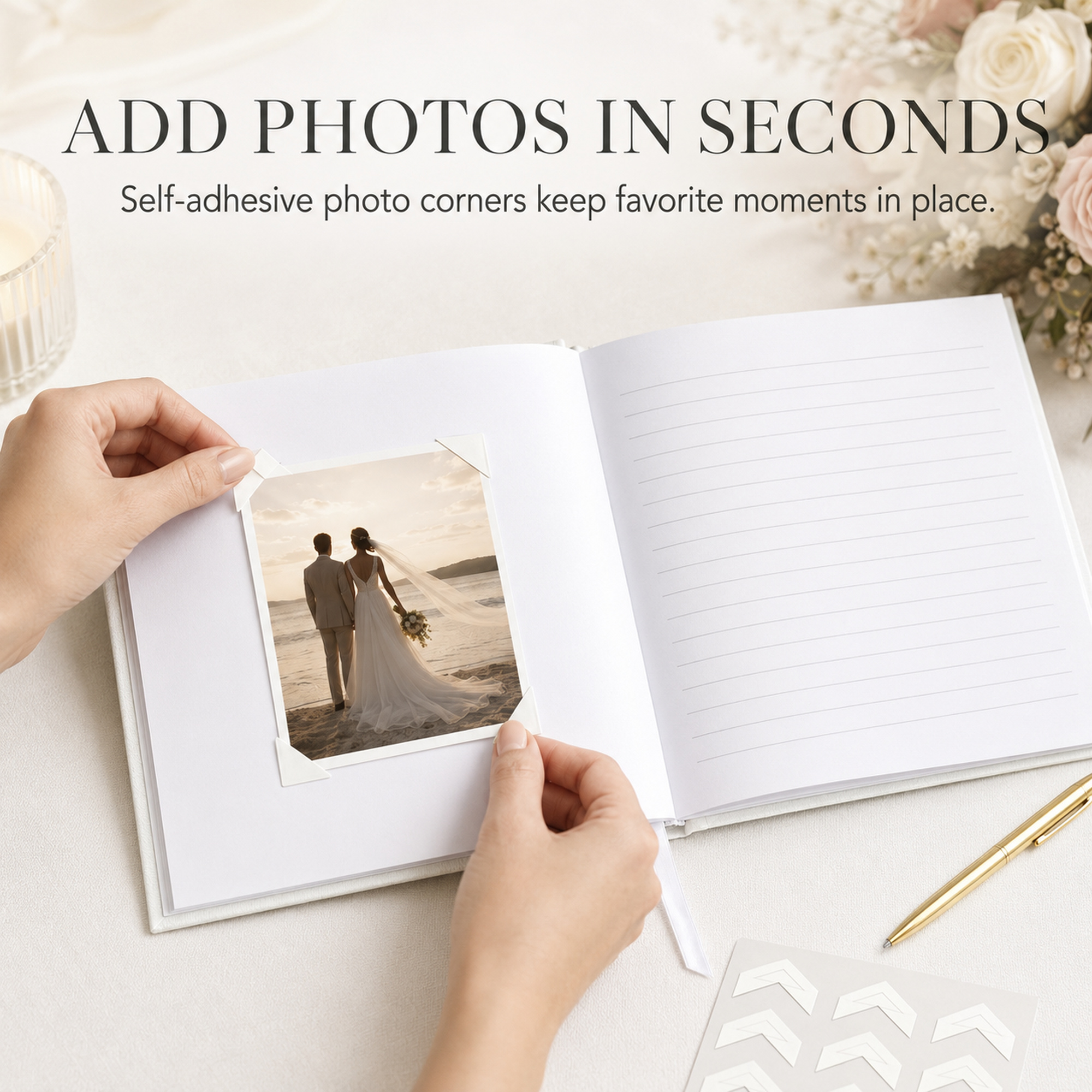 Colocación de una fotografía con esquineros autoadhesivos